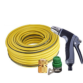 Bộ dây vòi xịt nước rửa xe,tưới cây tăng áp 3 lần 20m(cút đồng nối nhựa xanh) 206817 TL