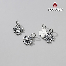 Charm bạc hình cỏ 4 lá treo họa tiết LOVE - Ngọc Quý Gemstones