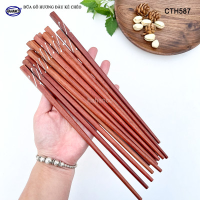 Đũa Gỗ Hương Tự Nhiên Vuông (Sét 10 Đôi) Khảm Trai Chống Mốc Chống Trơn Trượt - CTH587