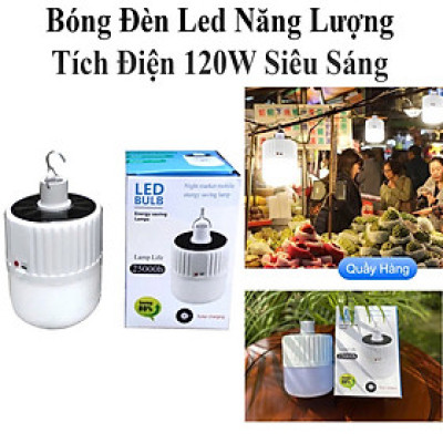 Bóng Đèn Led Năng Lượng Mặt Trời, Tích Điện 120W Siêu Sáng Sạc Pin Có 4 Chế Độ.