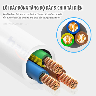 Ổ Cắm Điện Thông Minh 3 Lỗ Chống Giật Hamart 2 Cổng Sạc USB Đa Năng Đèn LED TẶNG Đầu Nối 2 Chân