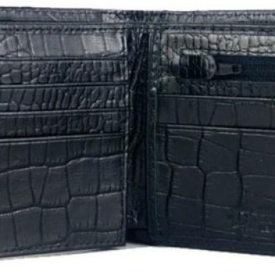 Bộ Ví & Thắt lưng nam Huy Hoàng da bò vân cá sấu màu đen HT2111-HT4114