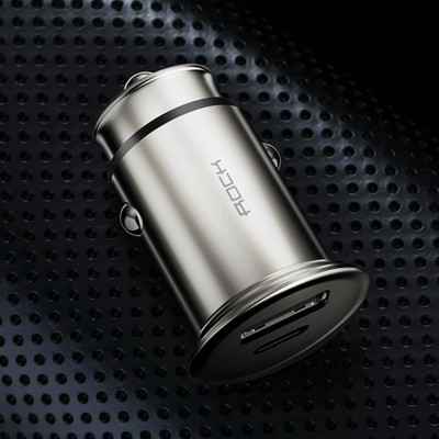 Tẩu củ sạc nhanh 30W đa năng cổng Type-C PD và USB hiệu Rock Metal Mini cho xe hơi / xe ô tô hỗ trợ Quick Charge 3.0 / Quick Chagre 4.0 - Hàng nhập khẩu