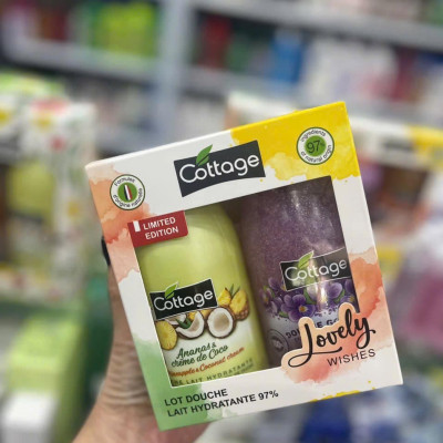 Set 2 chai sữa tắm + tdc Cottage dứa dừa và hoa tím