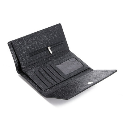 Bóp nữ da thật vân cá sấu Huy Hoàng 3 gấp vân nhỏ màu da, đen, nâu HC3105-06-07