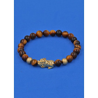 Vòng đeo tay đá Mắt Hổ vàng đen 6 ly cẩn Tỳ Hưu inox vàng VMHVETHHBV6 - hợp mệnh Thổ, mệnh Kim