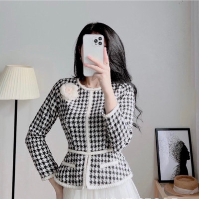 Áo dạ tweed trắng đen peplum công sở hàn quốc sang chảnh tay dài zíc zắc cao cấp