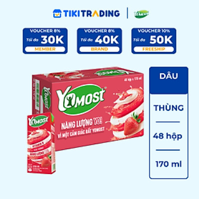 Thùng 48 Hộp Sữa Chua Lên Men Tự Nhiên Yomost Vị Dâu (170ml/Hộp)