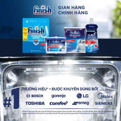 Combo Finish tiện lợi 4: Hộp 100 Viên Rửa Bát Essential + Nước Làm Bóng Finish 500ml + Dung dịch vệ sinh máy