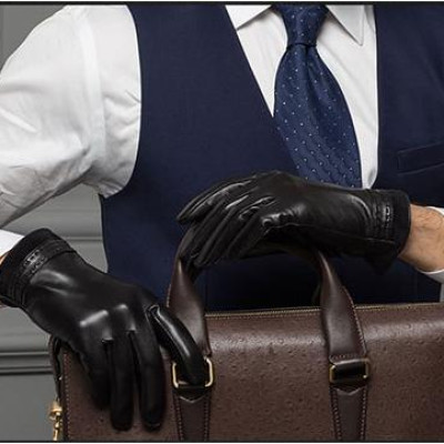 Găng tay nam da thật BHY8719 Bao tay nam da cừu, lót lông. cản gió tốt,  giữ ấm đôi tay