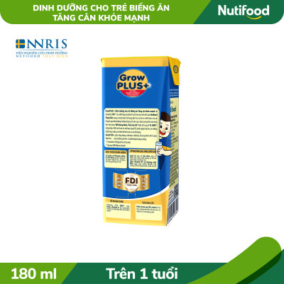 Thùng Sữa bột pha sẵn GrowPLUS+ Biếng ăn (XANH) cho trẻ tăng cân khoẻ mạnh 1+ (48 hộp x 180ml)