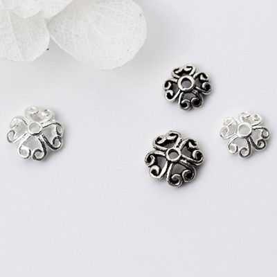 Combo 8 cái charm bạc chụp hạt, bọc hạt họa tiết hoa văn #3 - Ngọc Quý Gemstones