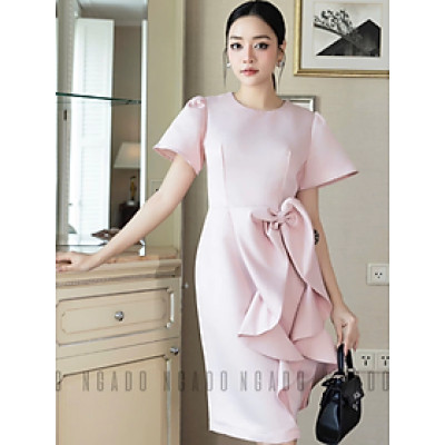 Đầm hồng tay loe NGADO , Đầm dự tiệc sang chảnh , Đầm thiết kế