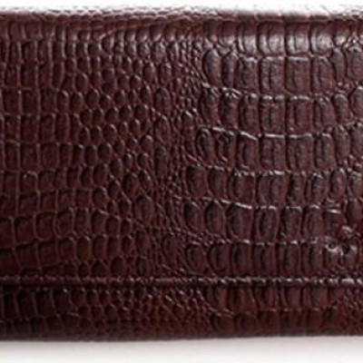 Ví nữ da bò vân cá sấu Huy Hoàng bấm nút màu nâu HT3110