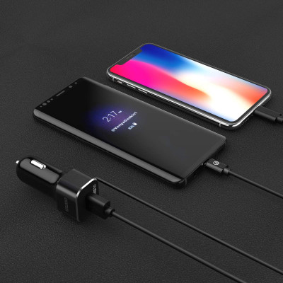 Tẩu củ sạc nhanh kiêm dây sạc Type-c hiệu CHOETECH cho xe hơi ô tô trang bị công suất 30W, Quick Charge 3.0 / PD, Cổng USB & dây sạc Type-C - hàng chính hãng
