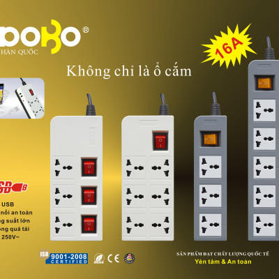 Ổ Cắm Dài 3 Ổ Cắm Dobo Electric Korea (16A - 3m) - Trắng Xám