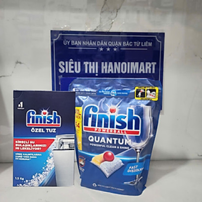 Combo 64 Viên rửa bát Finish Quantum + Muối Finish 1.5kg