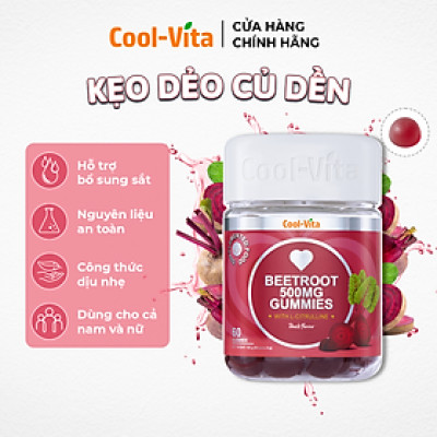 Kẹo Dẻo Củ Dền Thuần Chay Hỗ Trợ Bổ Sung Sắt, Lưu Thông Máu & Hỗ Trợ Bổ Sung Năng Lượng LCitrulline Vị Đào Coolvita (60 viên x 3g)/hộp