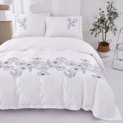 Bộ chăn ra Casa Bello Home - Set Bella Blue Sky Cotton lụa satin thêu họa tiết thêu 5 món