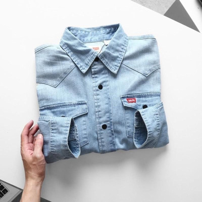 Áo sơ mi denim wax nhẹ cực bụi_nam tính