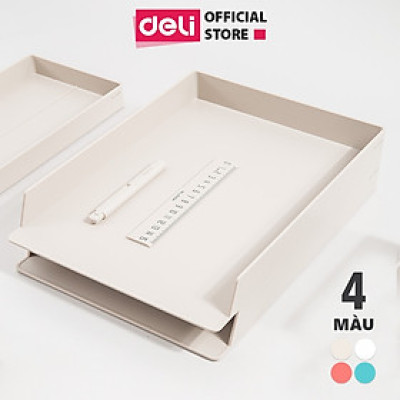 Khay Đựng Tài Liệu DELI - Kệ Xếp Giấy Tờ Cho Sắp Xếp Bàn Học, Bàn Làm Việc Nhựa ABS Cao Cấp, Bộ 2 Chiếc