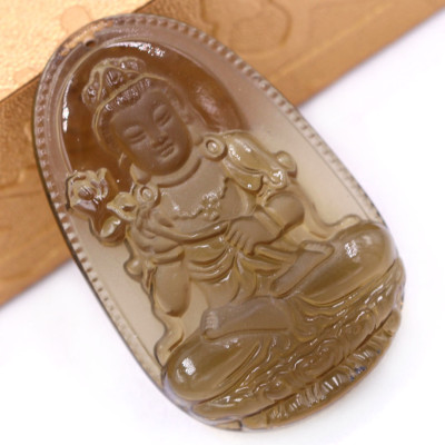 Mặt Phật Đại thế chí obsidian ( thạch anh khói ) 5 cm kèm dây chuyền inox vàng - mặt dây chuyền size lớn - size L, Mặt Phật bản mệnh