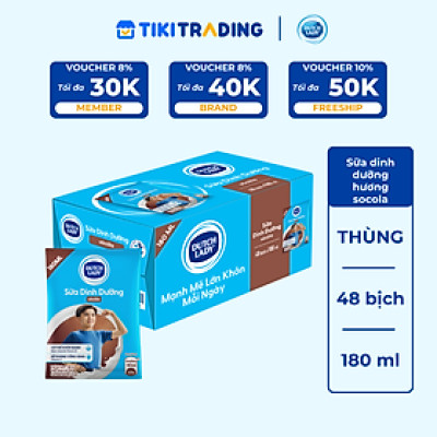 Thùng 48 Bịch Sữa Tươi Tiệt Trùng Dutch Lady Cô Gái Hà Lan Hương Socola 180ml