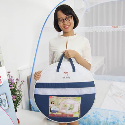 Màn Chụp , Mùng Chụp Đỉnh Rộng Cao Cấp Mộc Miên - Hoạ Tiết Chiếc Lá Viền Xanh Đen ( Hà Nội )