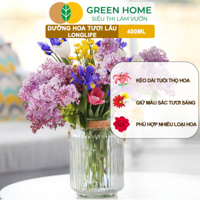 Dưỡng Hoa Lâu Tàn GreenHome, Longlife, Chai 400ml, Nhập Khẩu ISRAEL, Giữ Hoa Lâu Tàn Lên Đến 14 Ngày