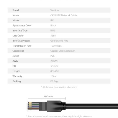 Dây Cáp Cat6 Mạng Lan đúc sẵn tốc độ cao Vention IBEB UTP CAT 6 RJ45 - Hàng chính hãng
