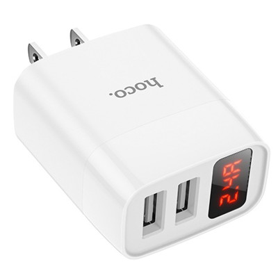 Cốc sạc 2.4A Hoco C86 màn hình Led hiển thị dòng điện chân dẹt 2 cổng USB chất liệu cao cấp ( 2 màu ) - Hàng chính hãng