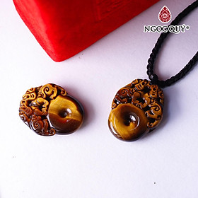 Mặt dây chuyền cặp tỳ hưu tọa đồng điếu đá mắt hổ vàng nâu mệnh thổ, kim - Ngọc Quý Gemstones