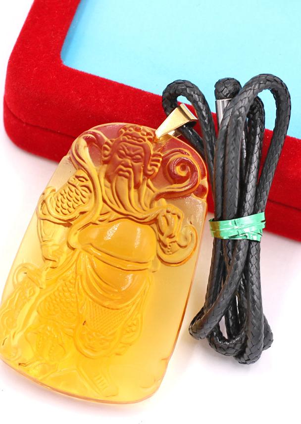 Dây chuyền mặt tượng Quan Công - pha lê vàng QC14 ( 6.2cm x 4cm ) - kèm hộp nhung