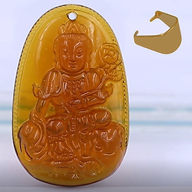 [Tuổi Thìn, Tỵ] Mặt Dây Chuyền Phật Phổ Hiền Bồ Tát Đá Pha Lê Trà Size Nhỏ 3.6cm - Tặng Kèm Móc Inox - Phong Thủy 868 - May Mắn - Bình An