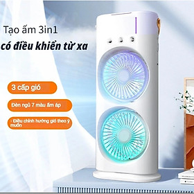 Quạt điều hòa tích điện phun sương để bàn 2 tầng xoay tự động 360 độ dung lượng pin 6000MAH cao cấp