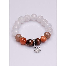Vòng tay nữ MN trắng 10ly mix Mắt Hổ và Charm rơi Anqlo