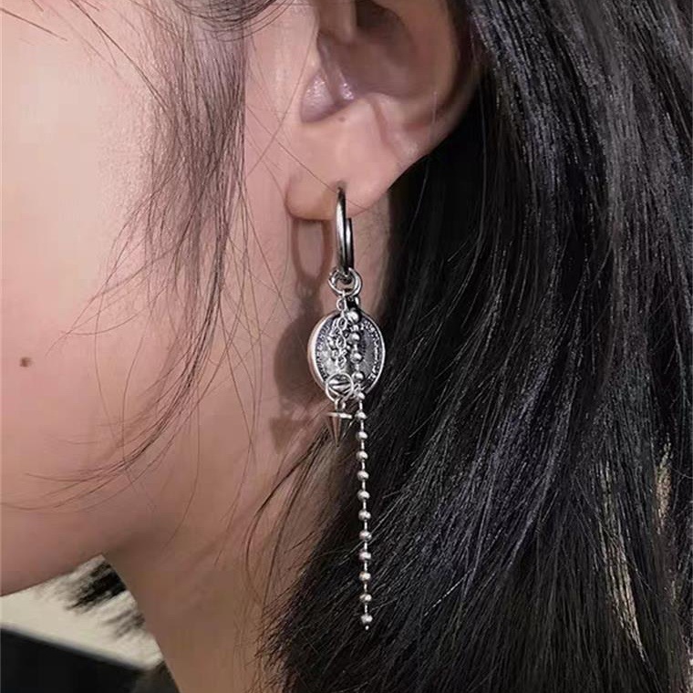 Đôi Bông tai unisex đồng xu la mã phối xích khối nón