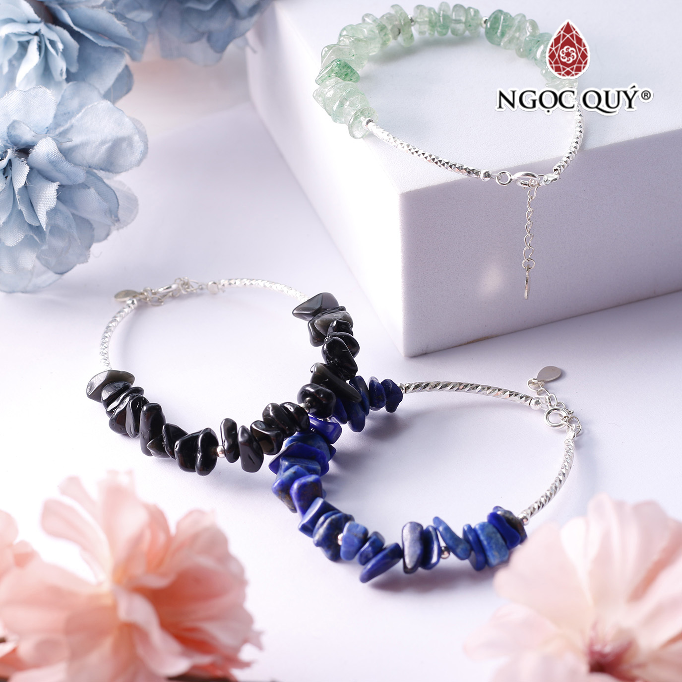 Lắc bạc đá thiên nhiên - Ngọc Quý