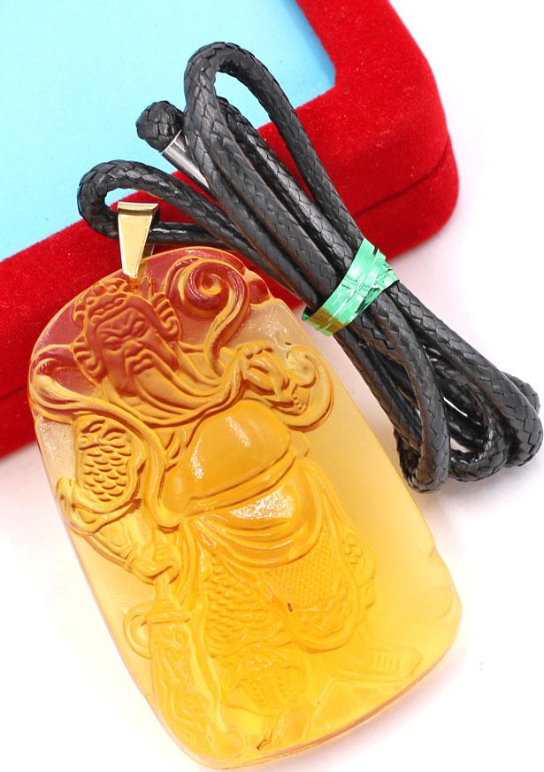 Dây chuyền mặt tượng Quan Công - pha lê vàng QC14 ( 6.2cm x 4cm ) - kèm hộp nhung
