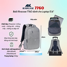 Balô Rivacase 7760 Để Vừa Laptop 15.6" - Bảo Hành 24 Tháng - Hàng Chính Hãng