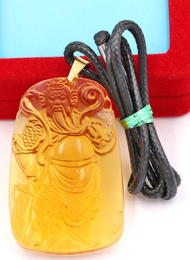 Dây chuyền mặt tượng Quan Công - pha lê vàng QC14 ( 6.2cm x 4cm ) - kèm hộp nhung