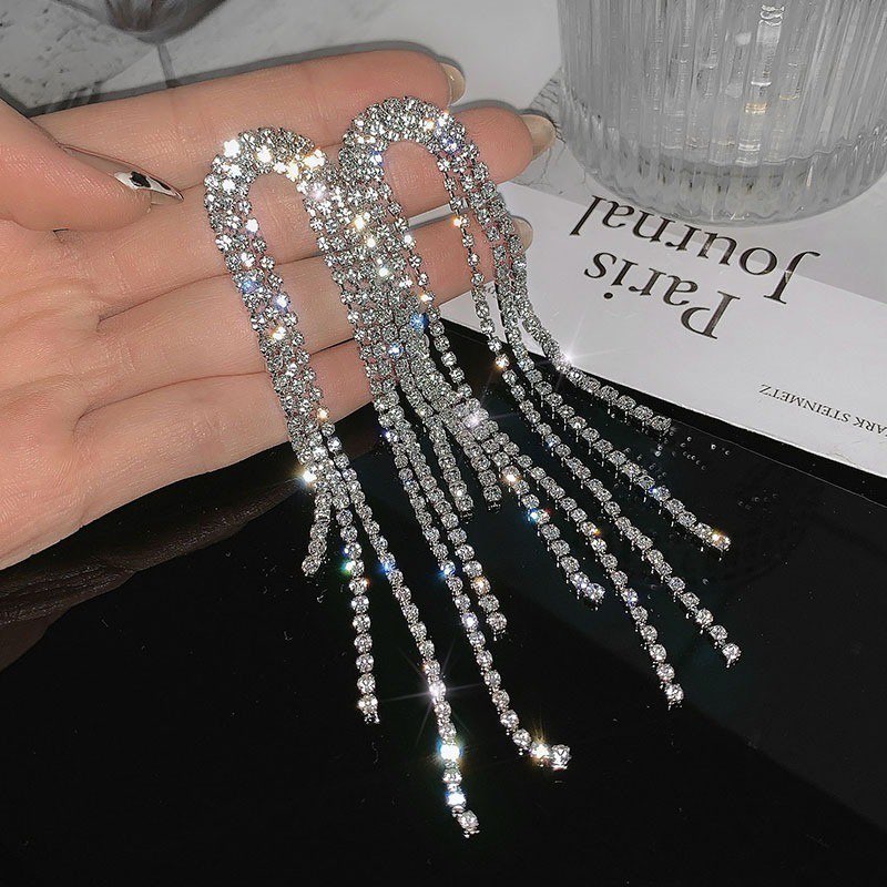 Earring Bông tai nữ dáng sợi dài đính đá