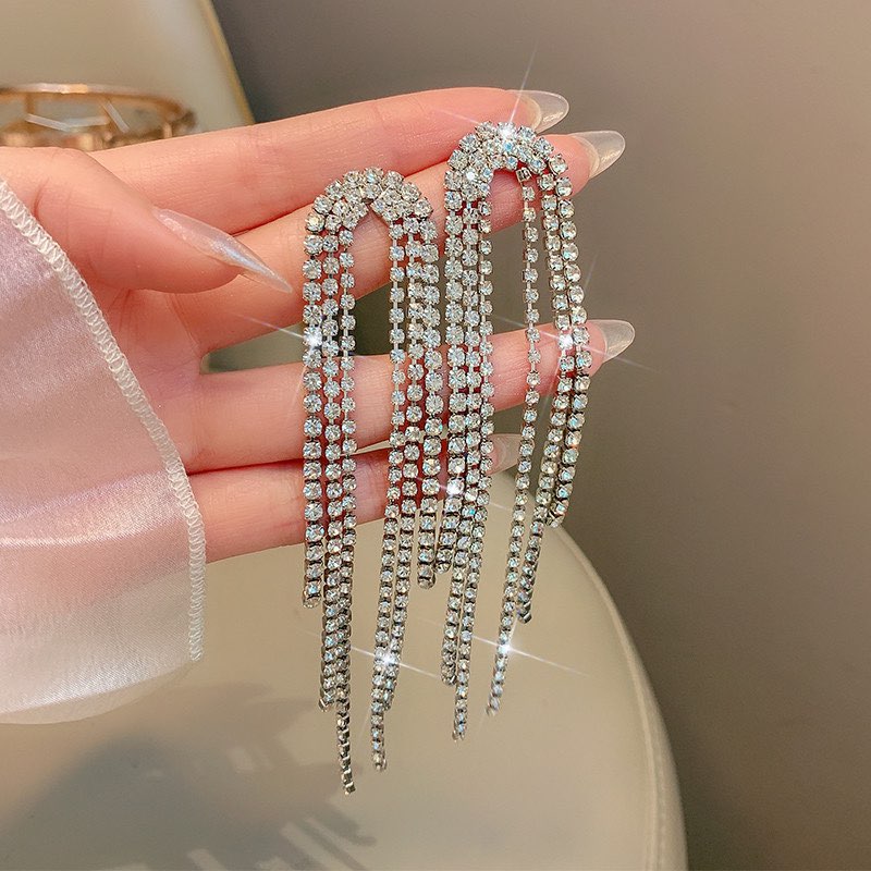 Earring Bông tai nữ dáng sợi dài đính đá