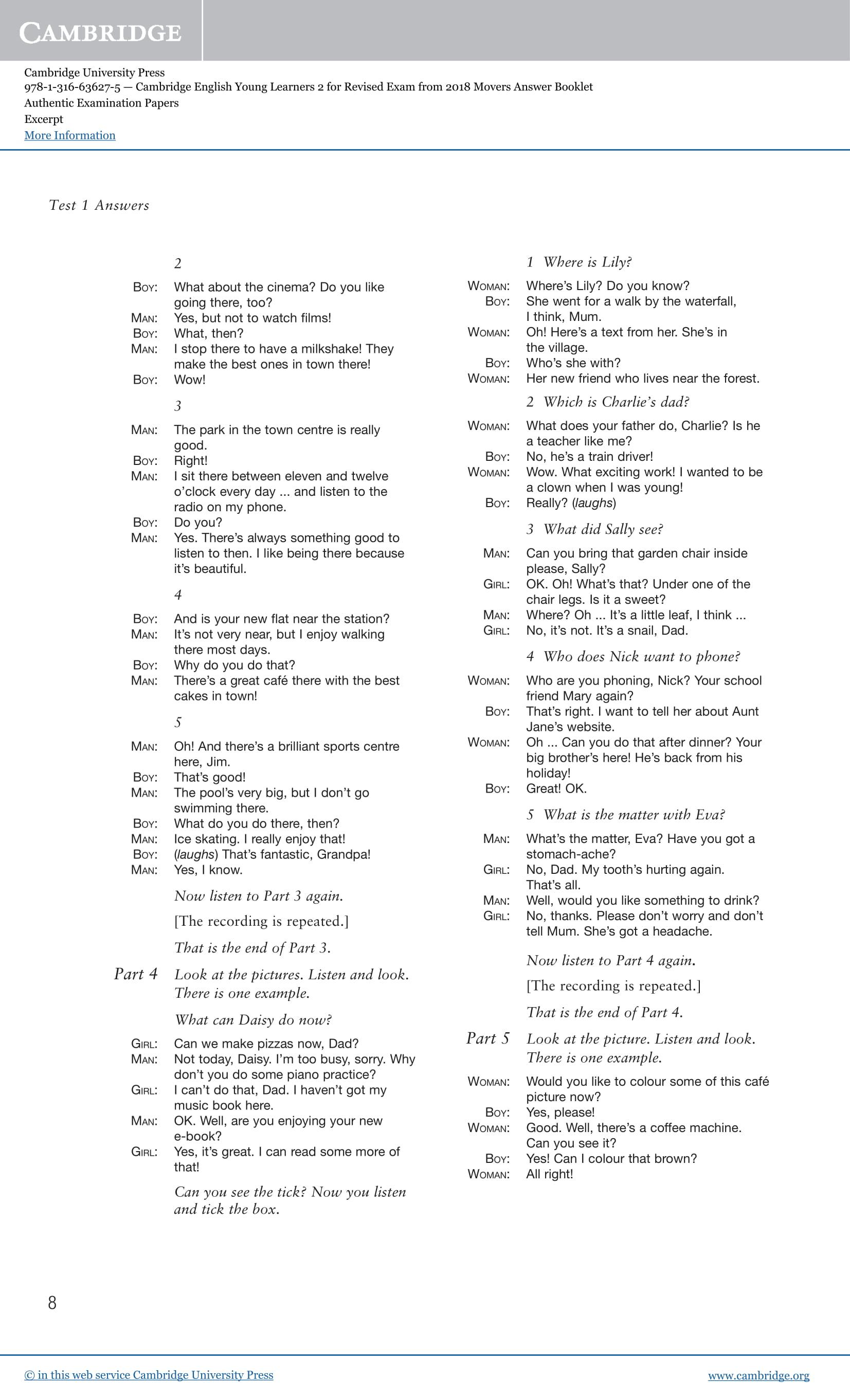 Cambridge English Young Learners 2 for Revised Exam from 2018 Movers Answer Booklet: Authentic Examination Papers