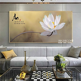 (ẢNH THẬT) Tranh treo tường chữ an và hoa sen trắng 1 tranh trang trí decor kèm đinh treo