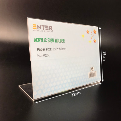 Kệ mica 1 mặt Enter F02-L 210x150mm A5 ngang, Kệ menu chữ L, Khung thông tin sản phẩm, Khung bảng giá, Kệ trưng bày để bàn