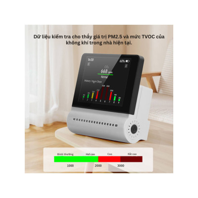 Thiết bị đo chất lượng không khí JMS-16: Màn hình cảm ứng 3,2 inch, đo chính xác TVOC, CO2, PM2.5, PM10, formaldehyde (HCHO), nhiệt độ và độ ẩm; pin lithium 1500mAh, cảnh báo ô nhiễm thời gian thực; kết nối qua app di động tiện lợi - Hàng Nhập Khẩu