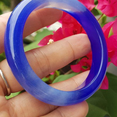 Vòng tay Nữ  Bản Hẹ Đá Mã Não Xanh Dương Đậm nhạt 1 bên đều đẹp Vòng tay Ni 52mm x Cao 11mm x dầy 8mm Nữ mệnh Thủy mệnh môch 50kg - 54kg đeo ạ