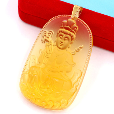 Mặt Phật Quan âm QA6 pha lê vàng