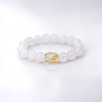 Vòng tay Mã não trắng 10mm + Thạch anh vàng